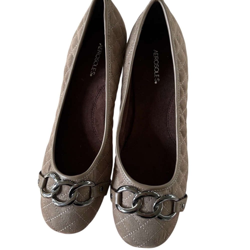 AEROSOLES Brown and Silver Chain-Link Flats